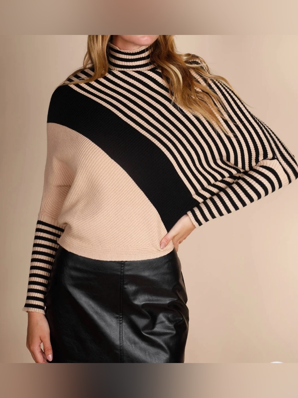 Turtle neck Striped Mock Stripe Sweater Size Large